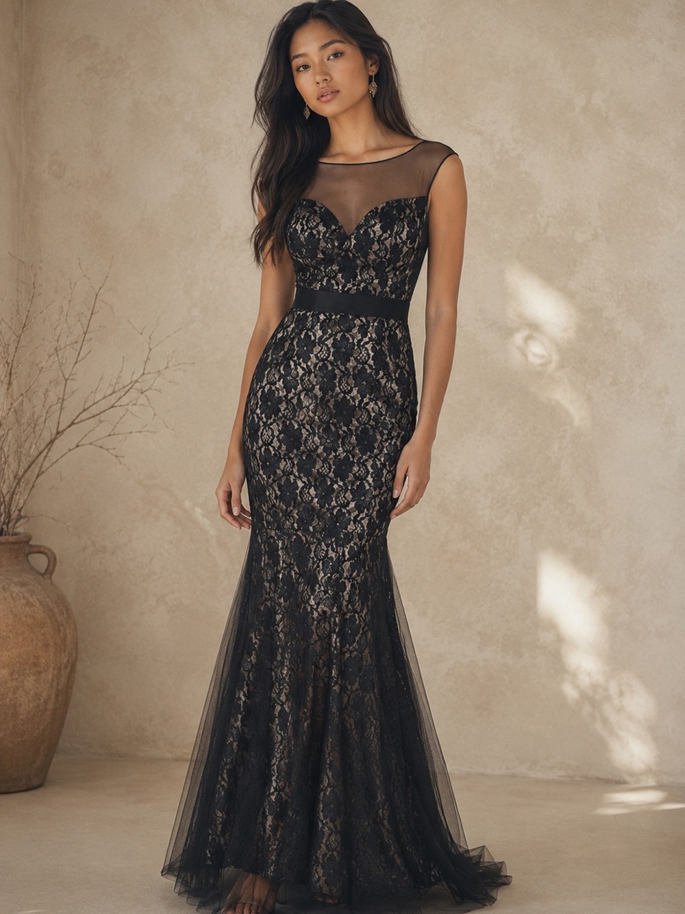 Every pretty sereia Lace Illusion Mermaid maxi Dress NWT SIZE 4